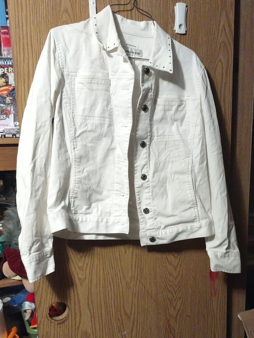 Jones New York White Stud-Trim Lightweight Shirt Jacket